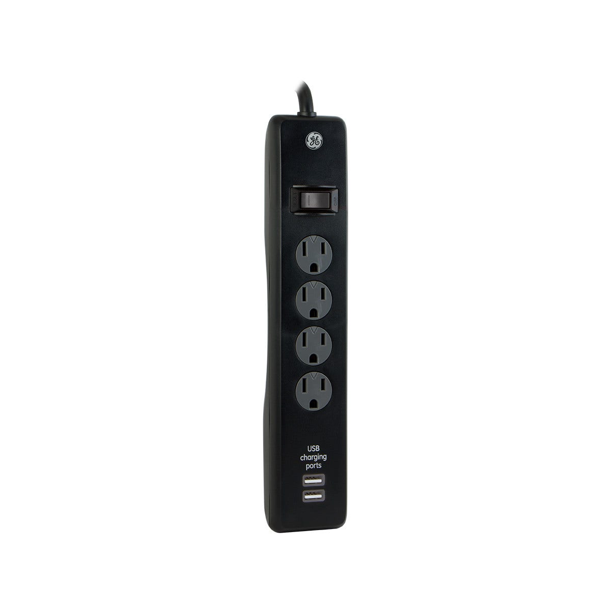 GE 4-Outlet 2-USB  6ft. Surge Protector, Black