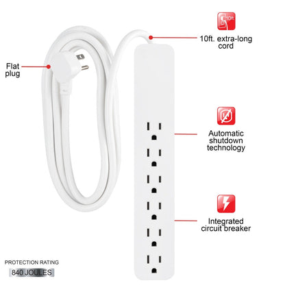 GE 6-Outlet 10ft. Surge Protector, White