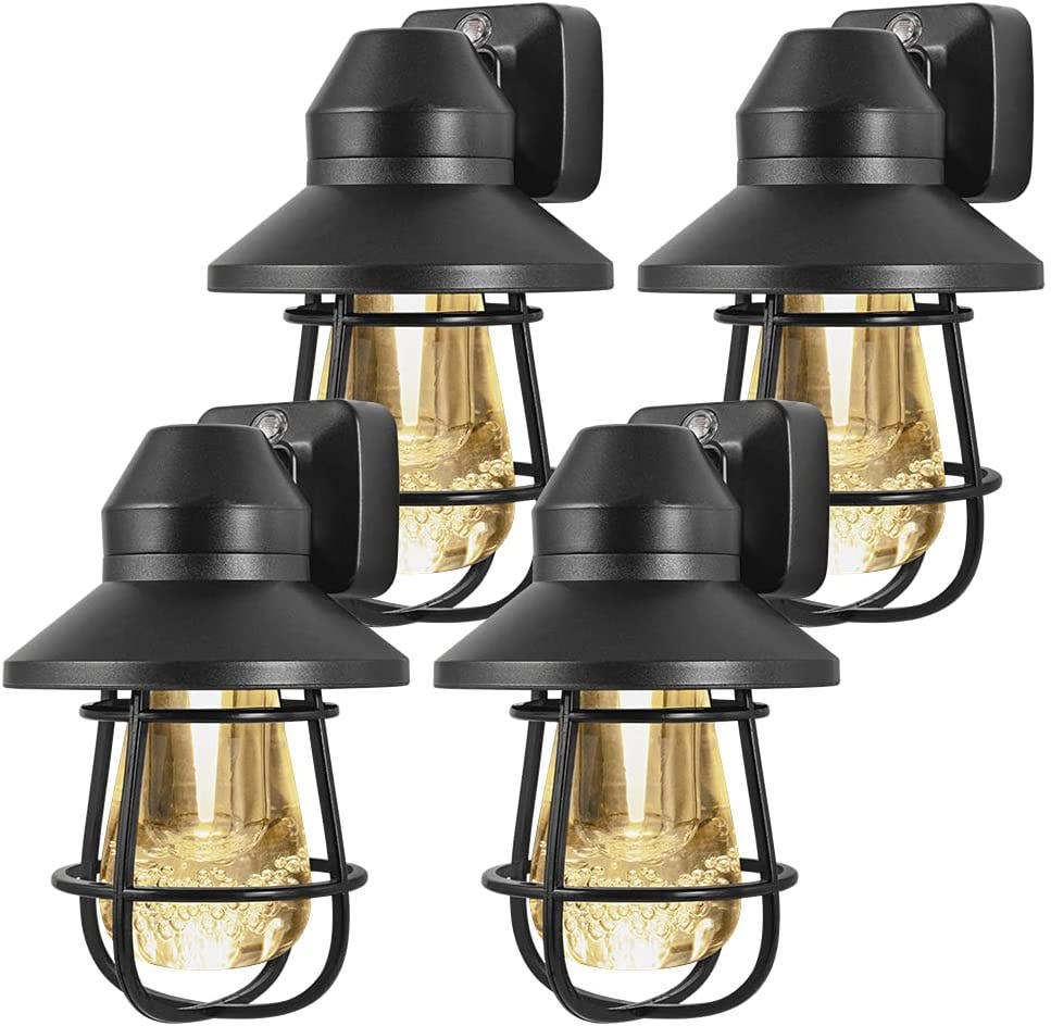 GE Vintage Cage Frame Light Sensing LED Night Light, 4 Pack, Black