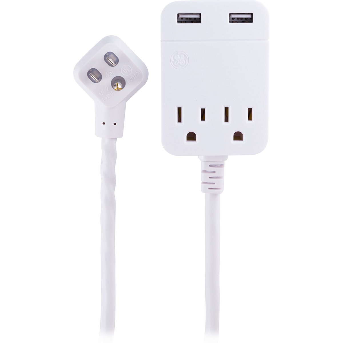 GE 2-Outlet 2-USB 12ft. Extension Cord with Surge Protection, White