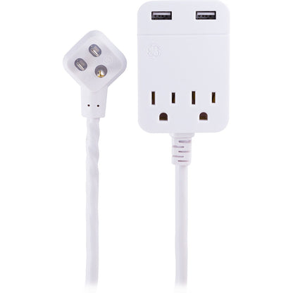 GE 2-Outlet 2-USB 12ft. Extension Cord with Surge Protection, White