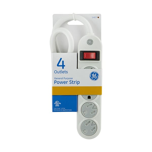 GE 4-Outlet Power Strip with Twist-to-Close Safety Covers, Gray