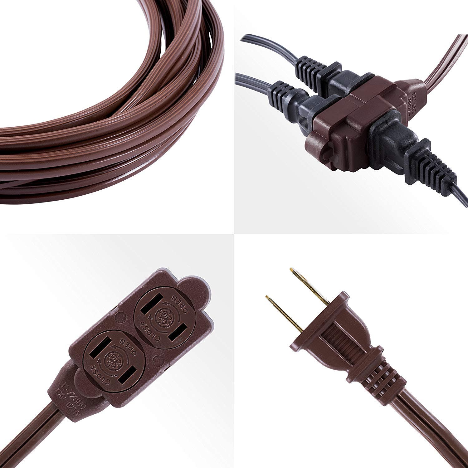 GE 3-Outlet 12ft. Extension Cord with Twist-to-Close Outlets, Brown