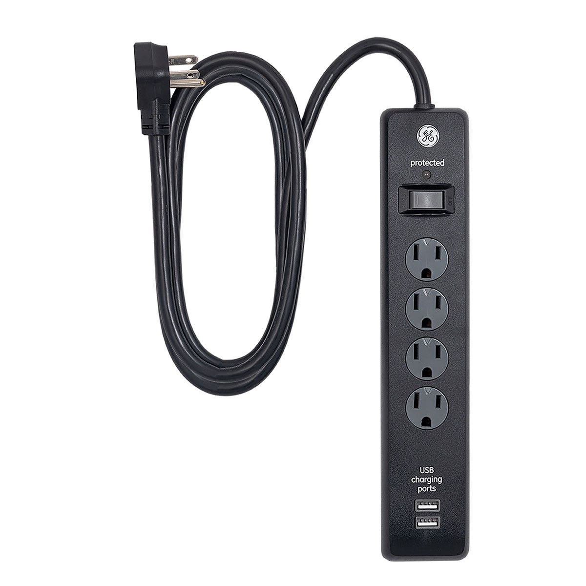 GE 4-Outlet 2-USB  6ft. Surge Protector, Black