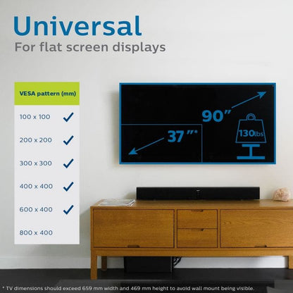 Philips Fixed TV Wall Mount, Up To 90in., Black