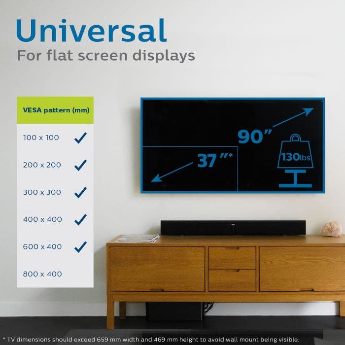 Philips Fixed TV Wall Mount, Up To 90in., Black
