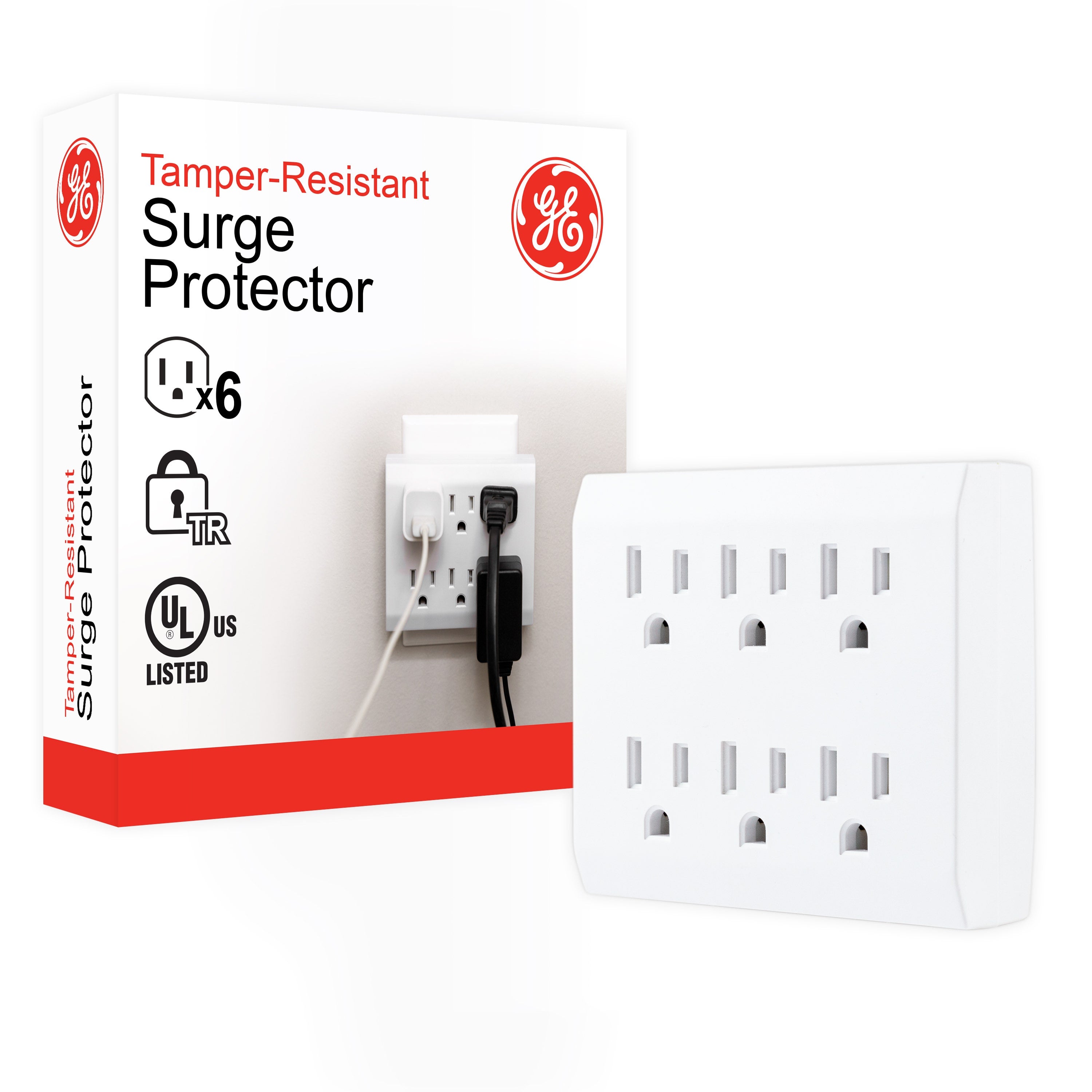 GE 6-Outlet Wall Tap with Surge Protection, White