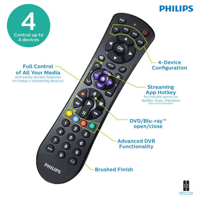 Philips 4-Device Universal Remote, Black