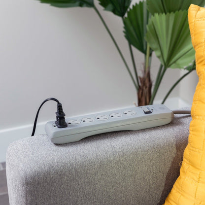 GE 6-Outlet 10ft. Surge Protector with Twist-to-Close Safety Outlets, Gray