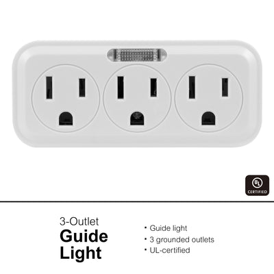 GE 3 Grounded Outlets Power Tap, Guidelight, 2 Pack, White