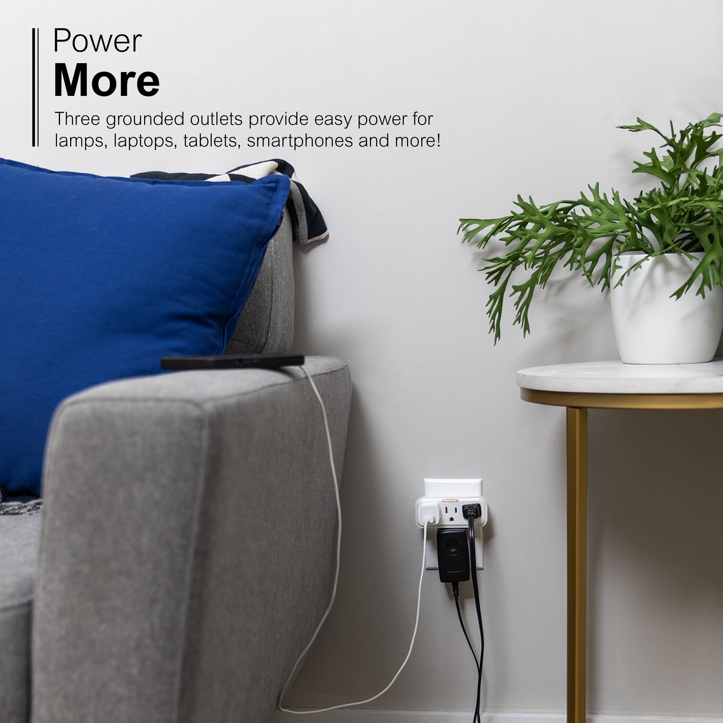 GE 3 Grounded Outlets Power Tap, Guidelight, 2 Pack, White