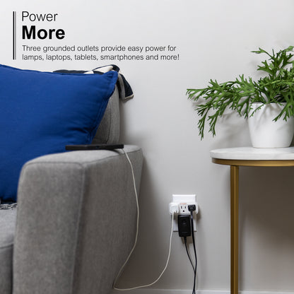 GE 3 Grounded Outlets Power Tap, Guidelight, 2 Pack, White