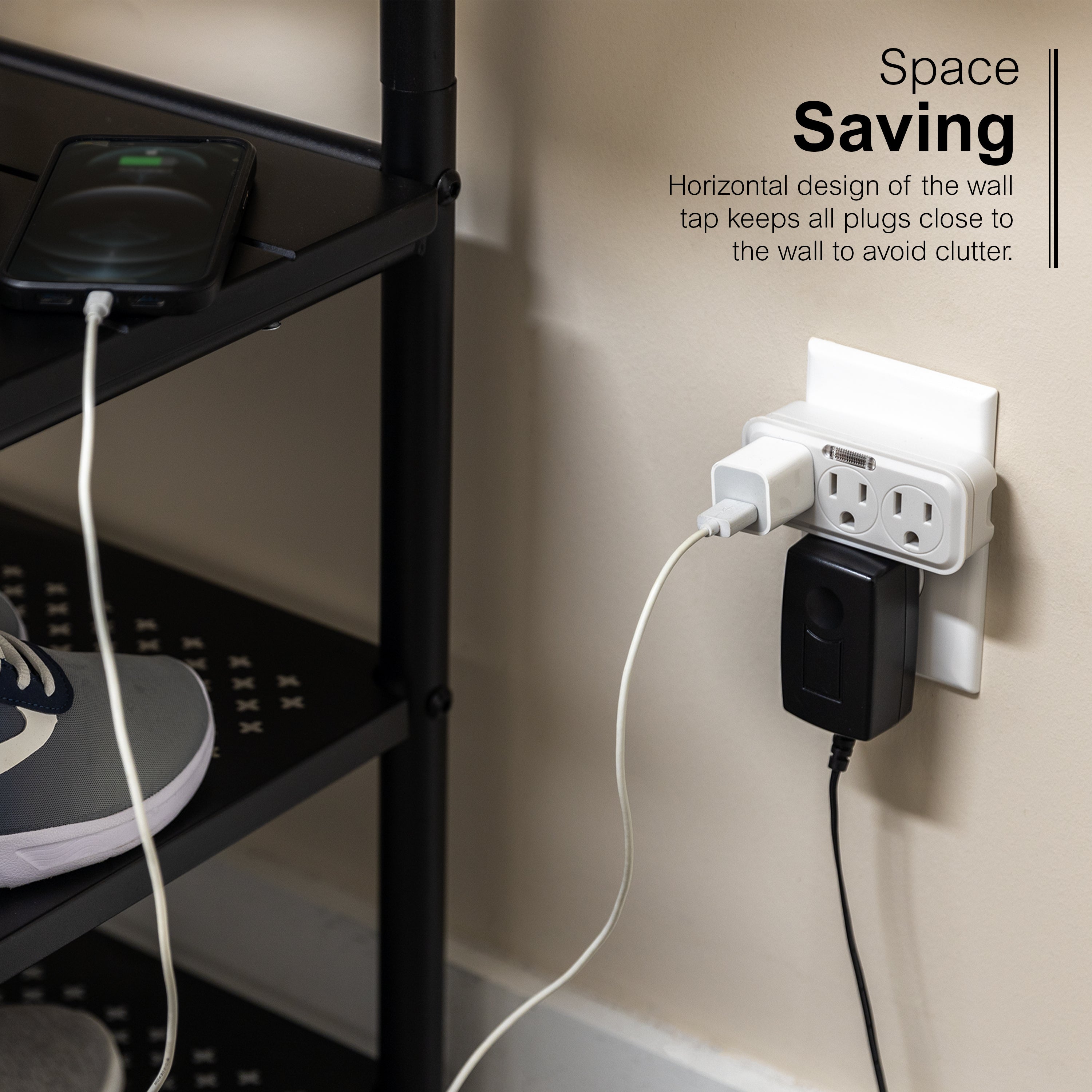 GE 3 Grounded Outlets Power Tap, Guidelight, 2 Pack, White