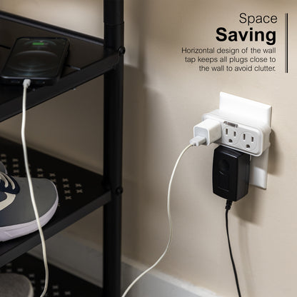 GE 3 Grounded Outlets Power Tap, Guidelight, 2 Pack, White