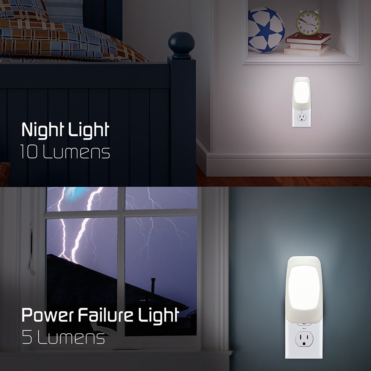 Energizer 4-in-1 Rechargeable Power Failure Light Sensing LED Night Light, 2 Pack, White