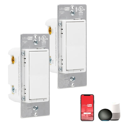 UltraPro WiFi In-Wall Smart Dimmer With QuickFit™ And SimpleWire™, 2 Pack, White