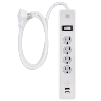 GE 4-Outlet 2-USB 6ft. Surge Protector with Twist-To-Close Safety Outlet Covers, White