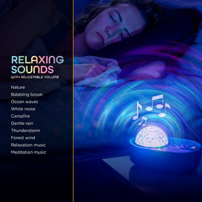 Enbrighten EcoScapes Galaxy Wave Projector LED Tabletop Night Light with Sound Effects, White