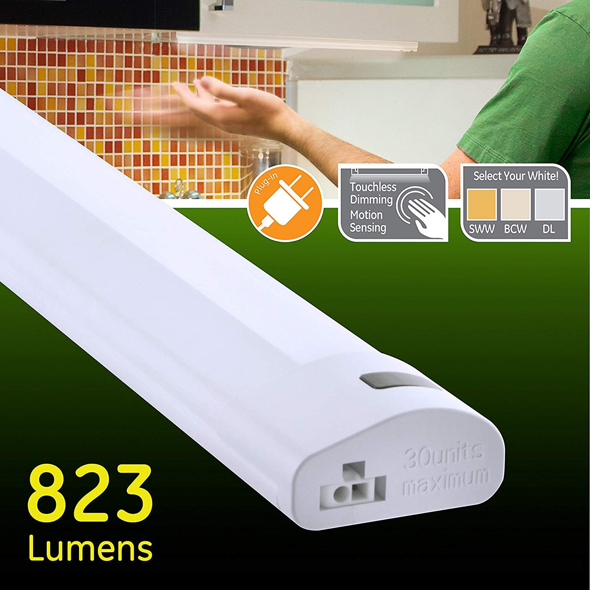 GE 24in. Plug-In Motion-Sensing LED Under Cabinet Light Fixture, White
