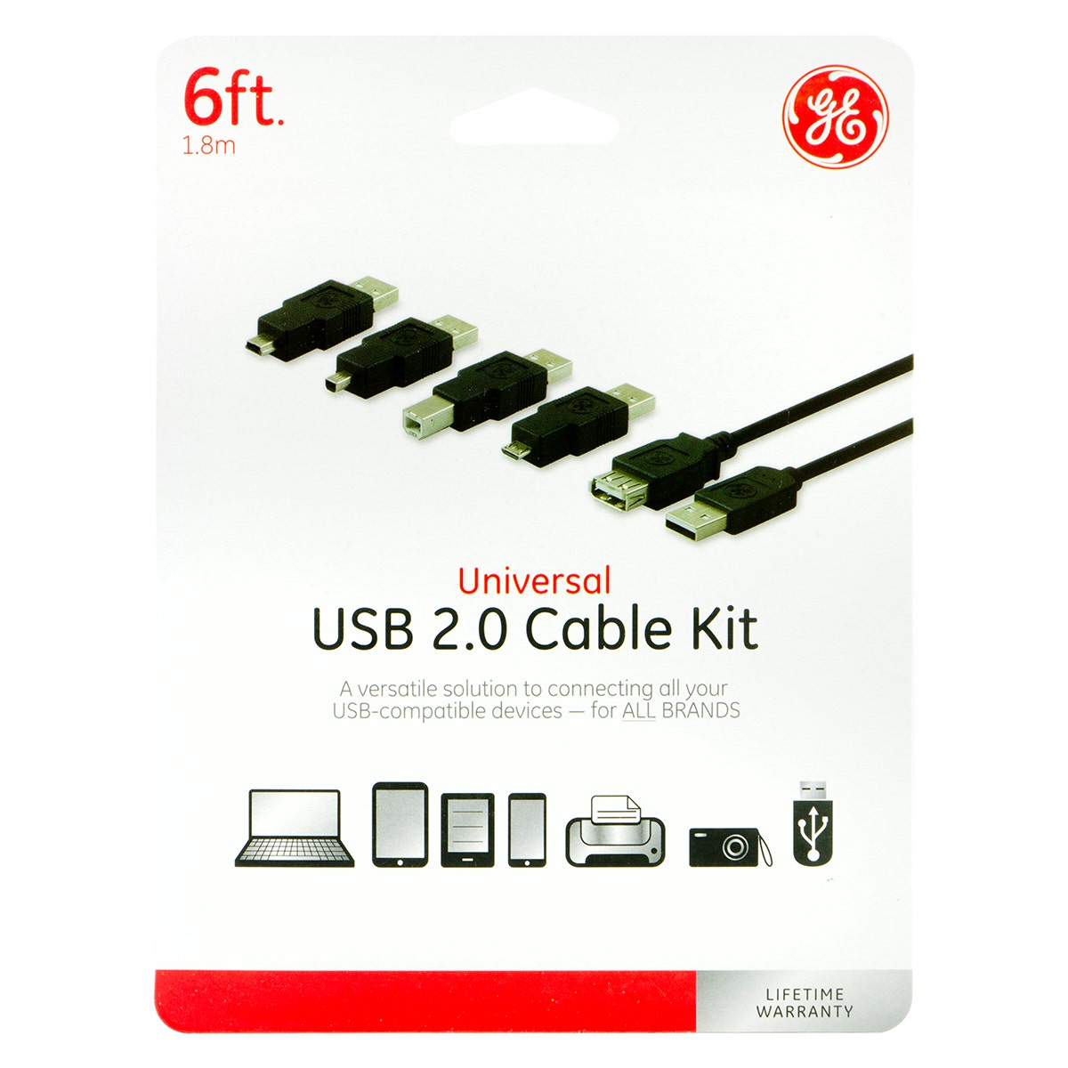 GE 6ft. Universal USB 2.0 Adapter Kit, Black