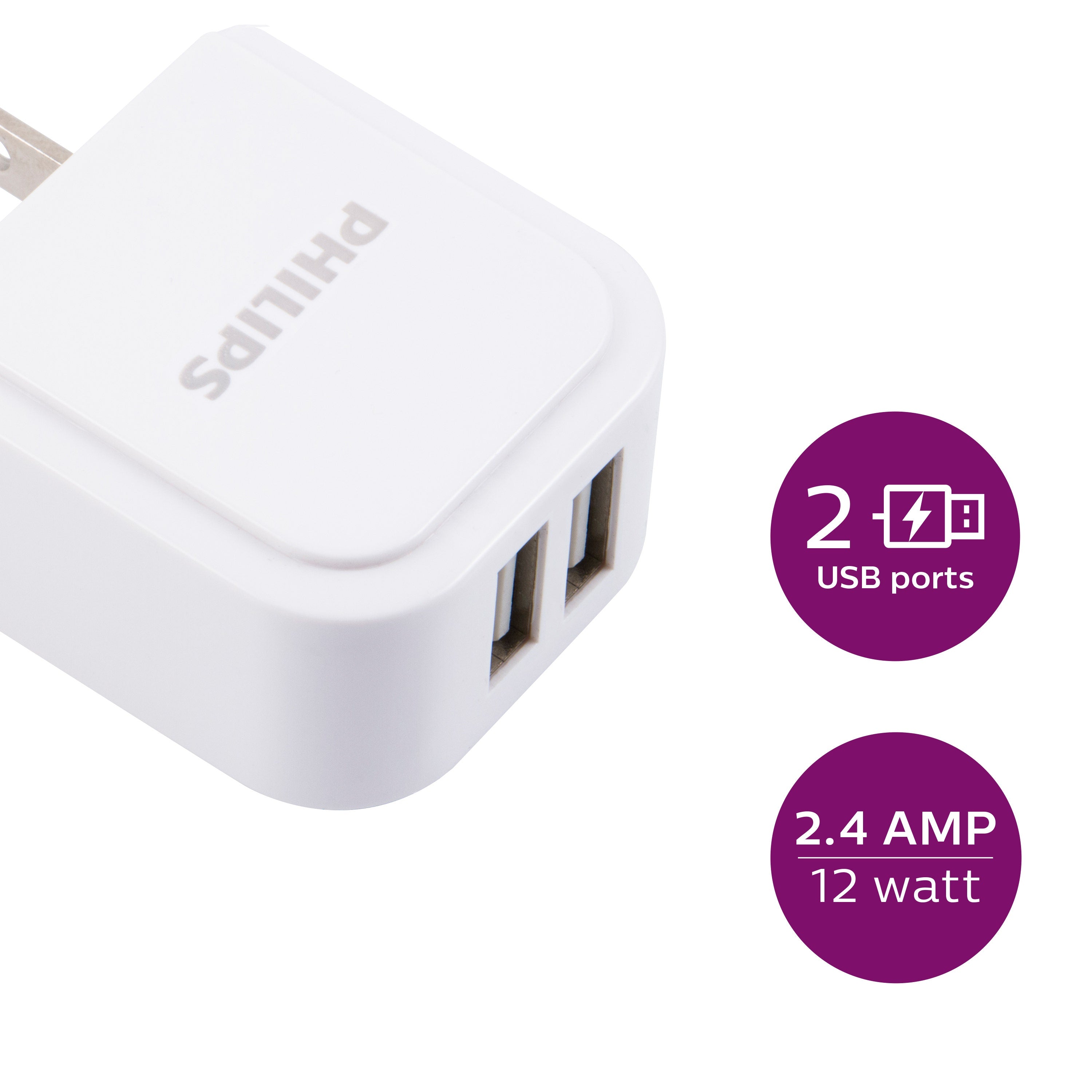 Philips 2-USB Wall Charger, White