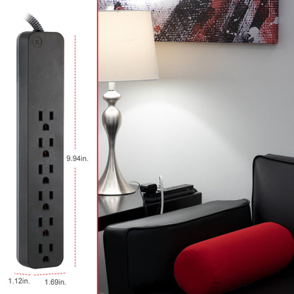 GE 6-Outlet Surge Protector 3ft. Braided Cord, Black