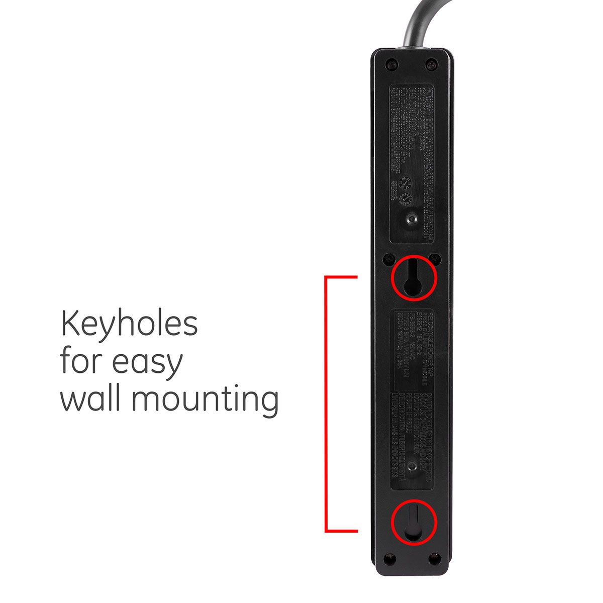 GE 6-Outlet 2ft. Surge Protector With Twist-To-Close Safety Covers, Black
