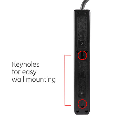 GE 6-Outlet 2ft. Surge Protector With Twist-To-Close Safety Covers, Black