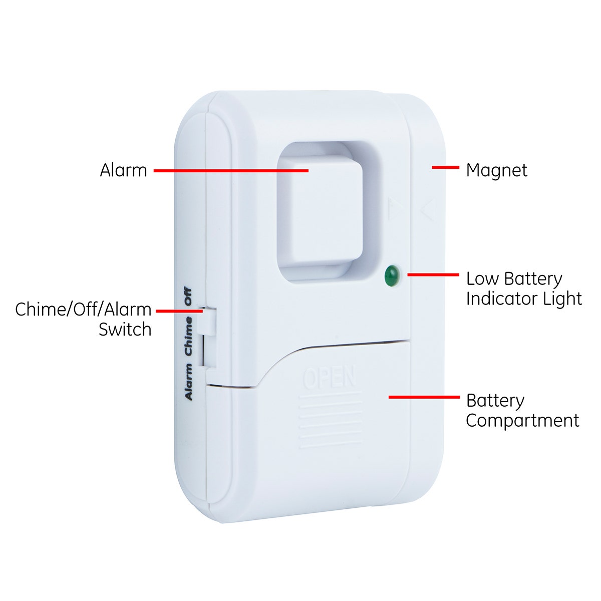 GE Battery Operated Magnetic Window or Door Alarm, 4 Pack, White