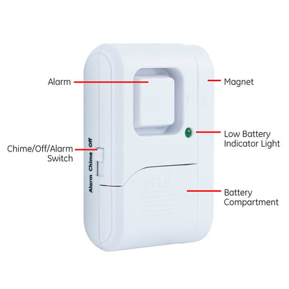 GE Battery Operated Magnetic Window or Door Alarm, 4 Pack, White
