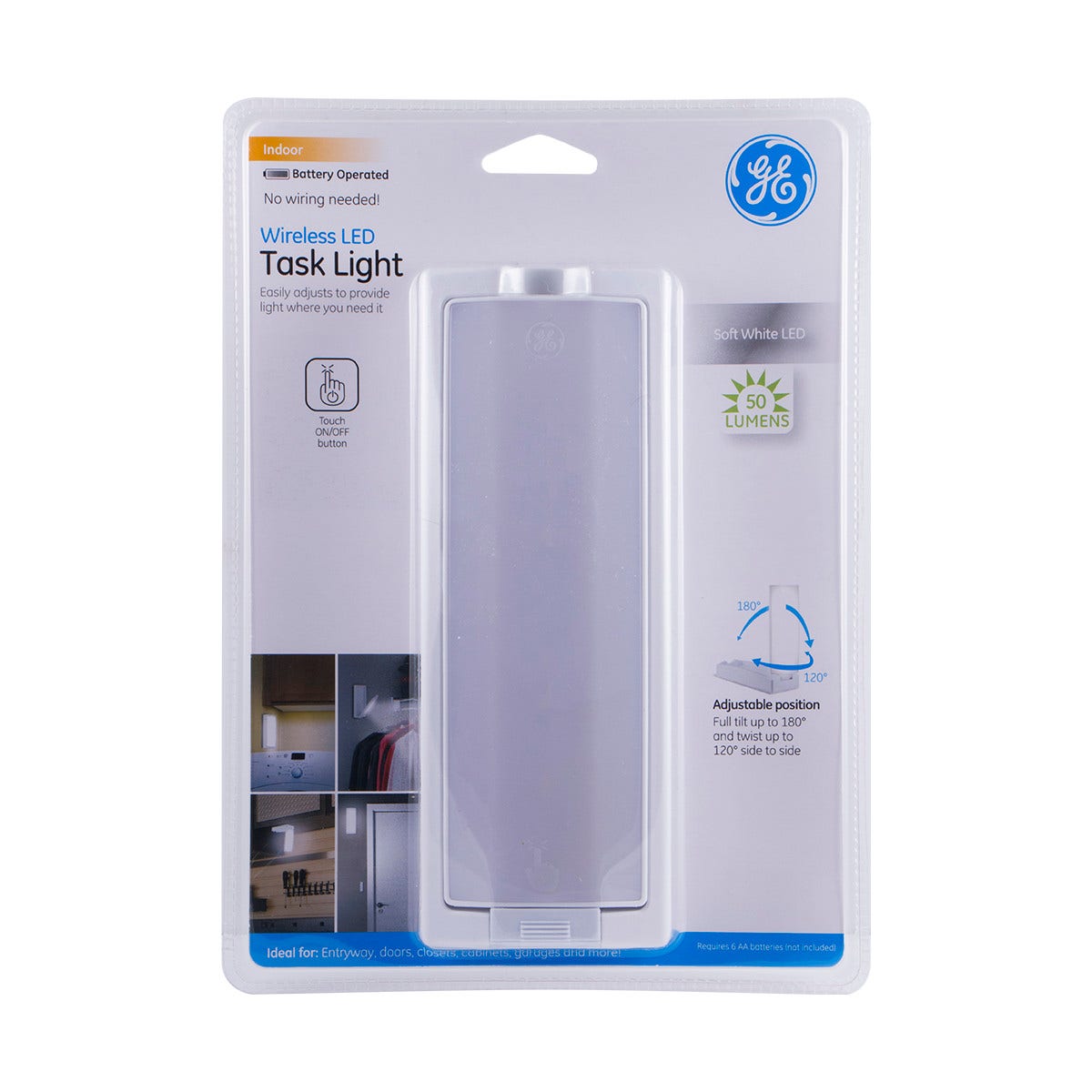 GE Battery Operated Swivel LED Task Light, White