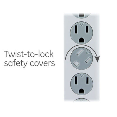 GE 6-Outlet 3ft. Surge Protector with Twist-to-Close Safety Covers, White