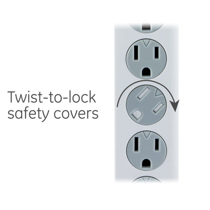 GE 6-Outlet 3ft. Surge Protector with Twist-to-Close Safety Covers, White