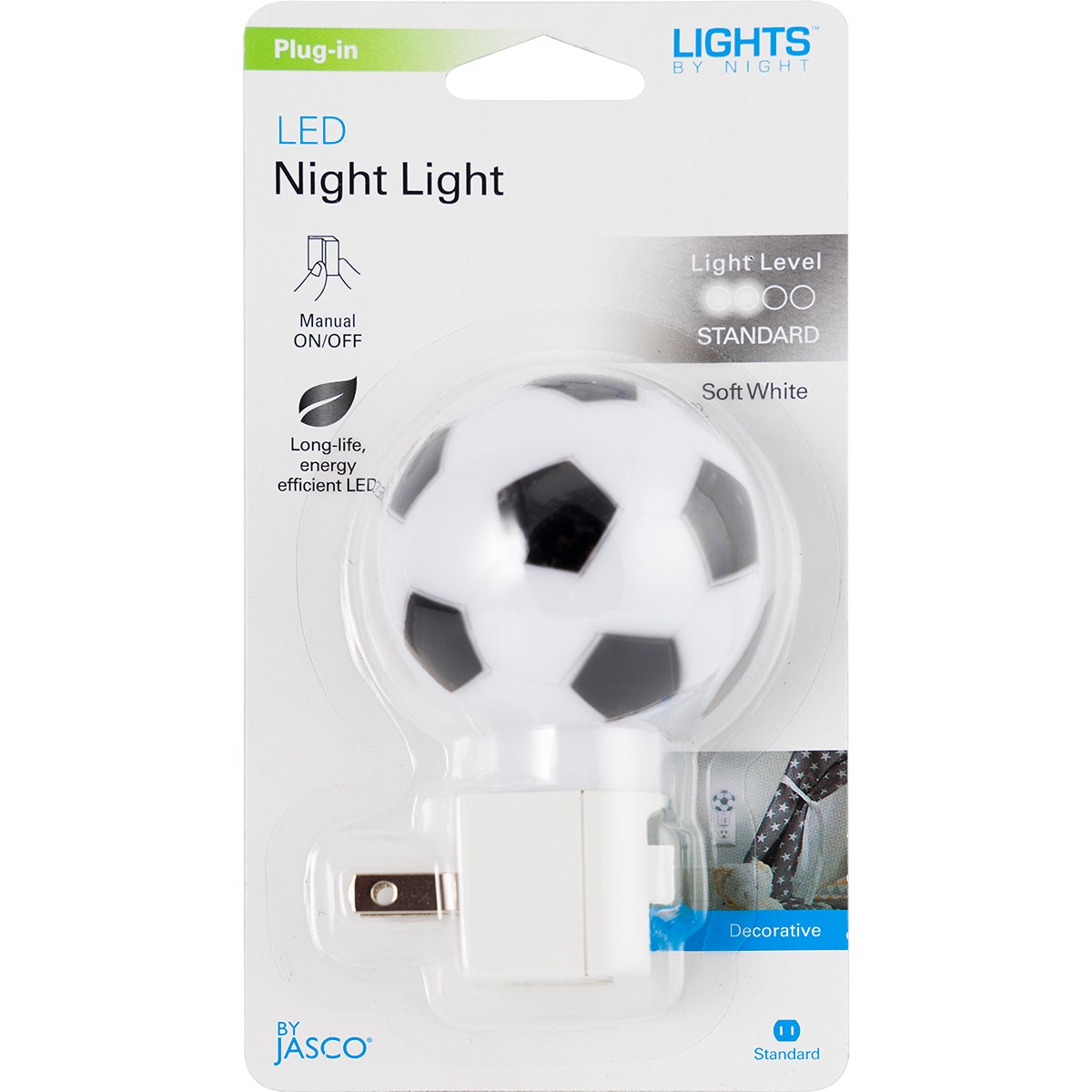 Lights by Night Soccer Ball Manual On/Off LED Night Light, Black/White