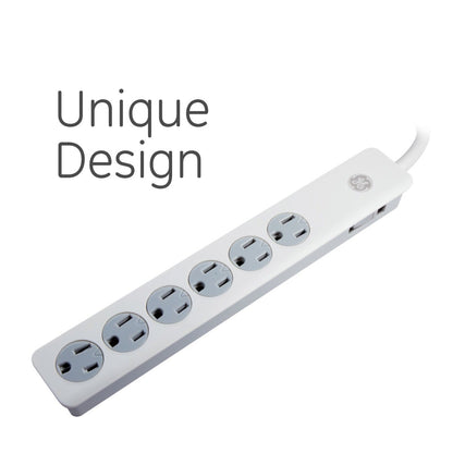 GE 6-Outlet 3ft. Surge Protector with Twist-to-Close Safety Covers, White