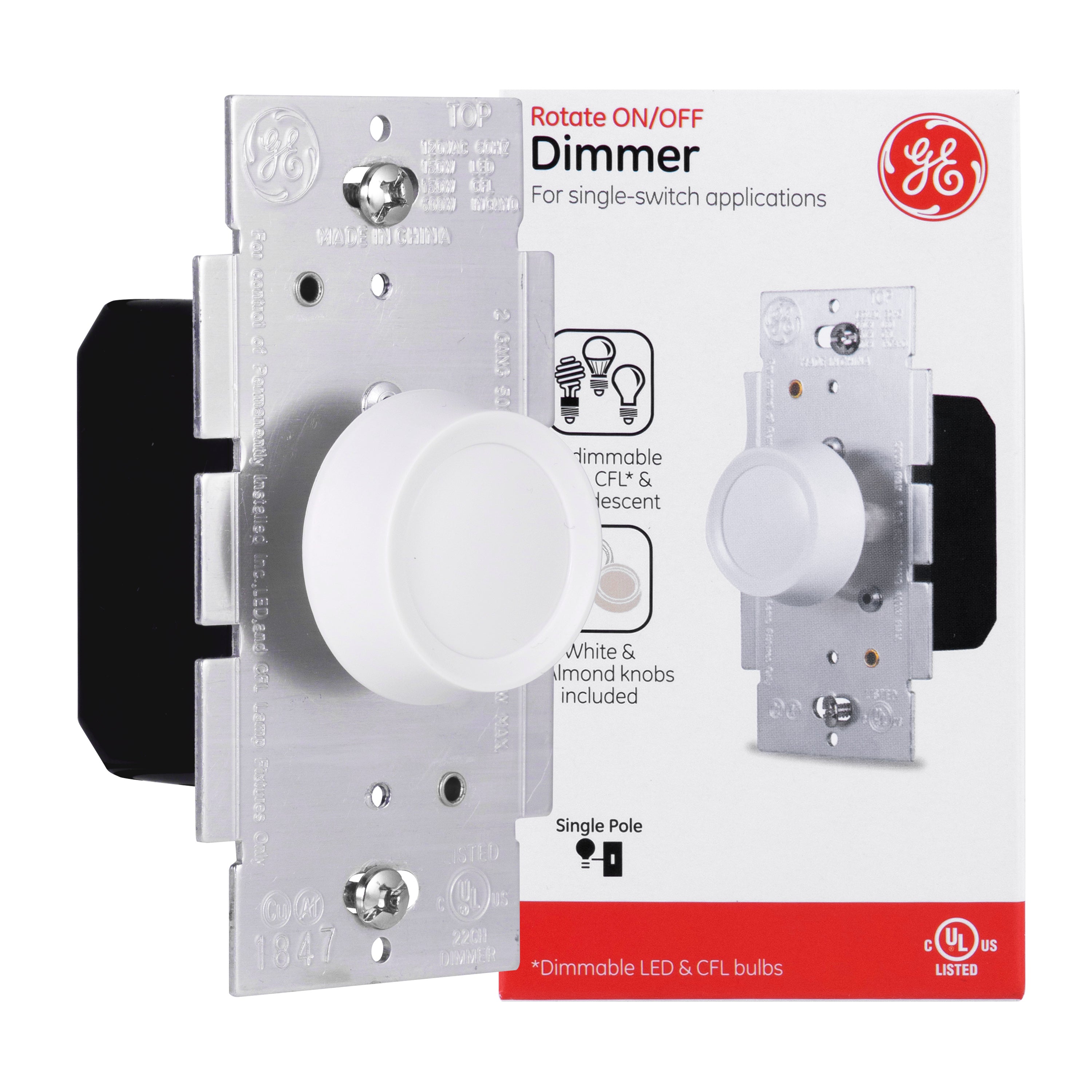 GE Single Pole Rotating Dimmer Switch