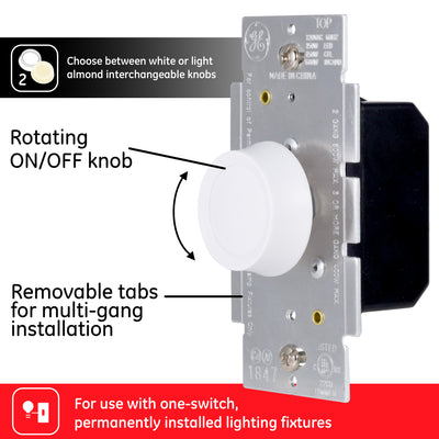 GE Single Pole Rotating Dimmer Switch