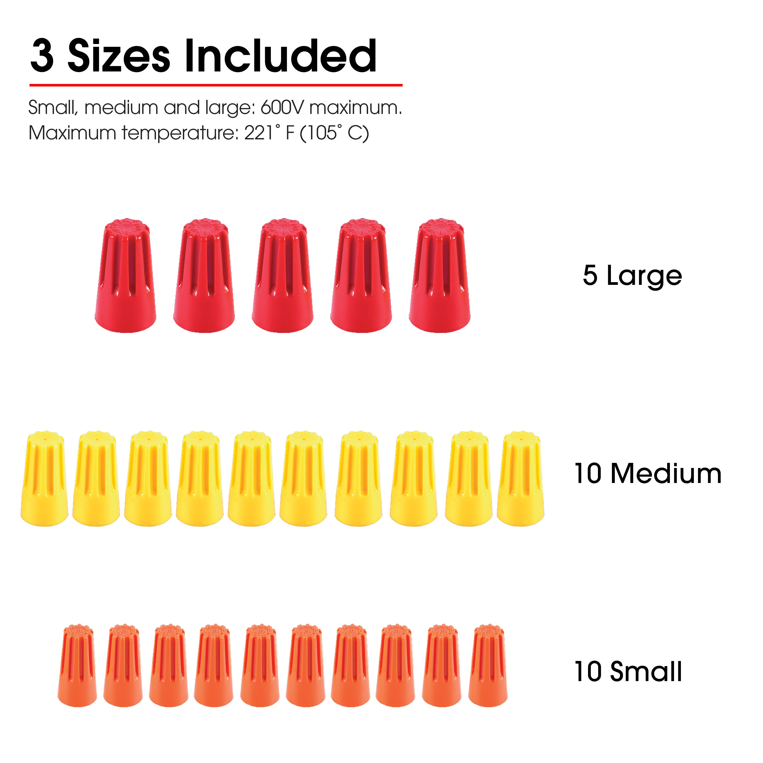 Power Gear Wire Connectors, Red, Yellow, Orange, 25 Pack