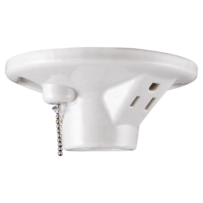 UltraPro Porcelain Lampholder, Medium Base, Pull Chain, Grounded Outlet, White, 2 Pack
