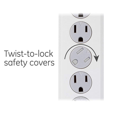 GE 6-Outlet 2ft. Surge Protector with Twist-to-Close Safety Covers, White