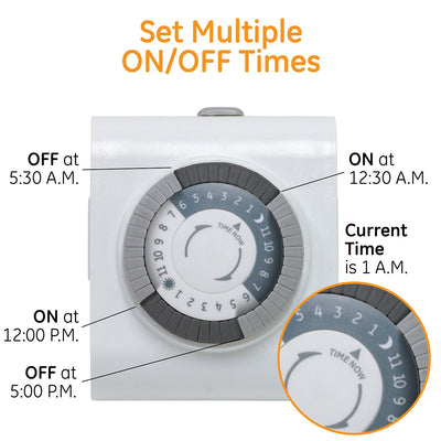 GE Indoor Plug-In 24-Hour Mechanical Timer, 3 Pack, White