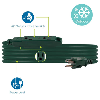 Philips 3-Outlet 15ft. Outdoor Extension Cord, Green