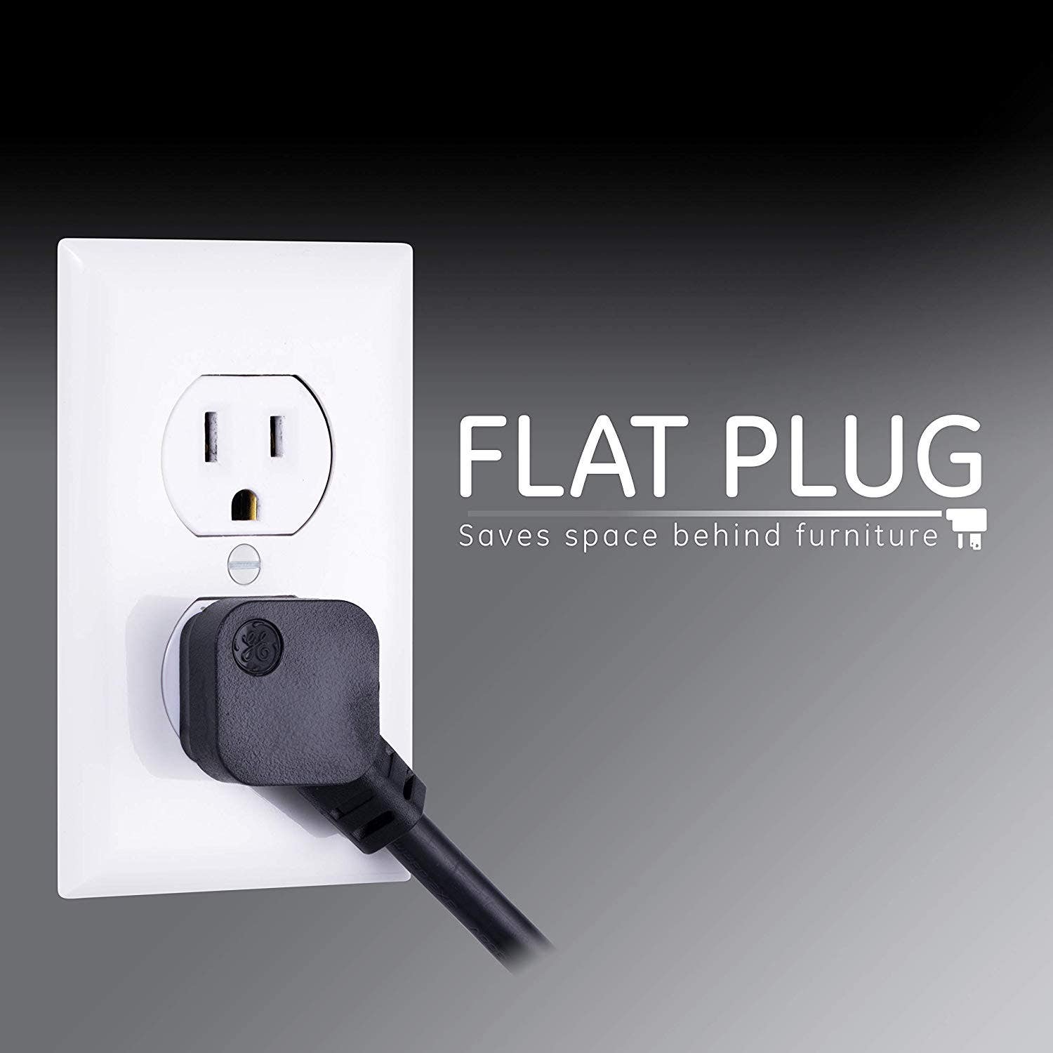 GE 6-Outlet 8ft. Surge Protector with Twist-to-Close Safety Covers, 2 Pack, Black