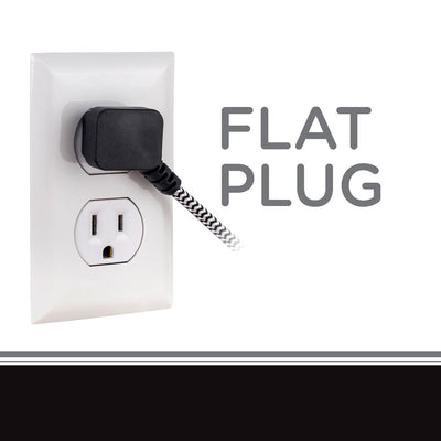 Cordinate 3-Outlet 8ft. Braided Extension Cord with Flat Plug, Black/White
