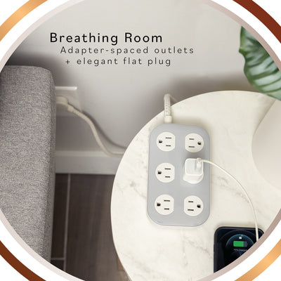 Cordinate ADAPT 6-Outlet 8ft. Braided Extension Cord With Surge Protection, Cream/Gray