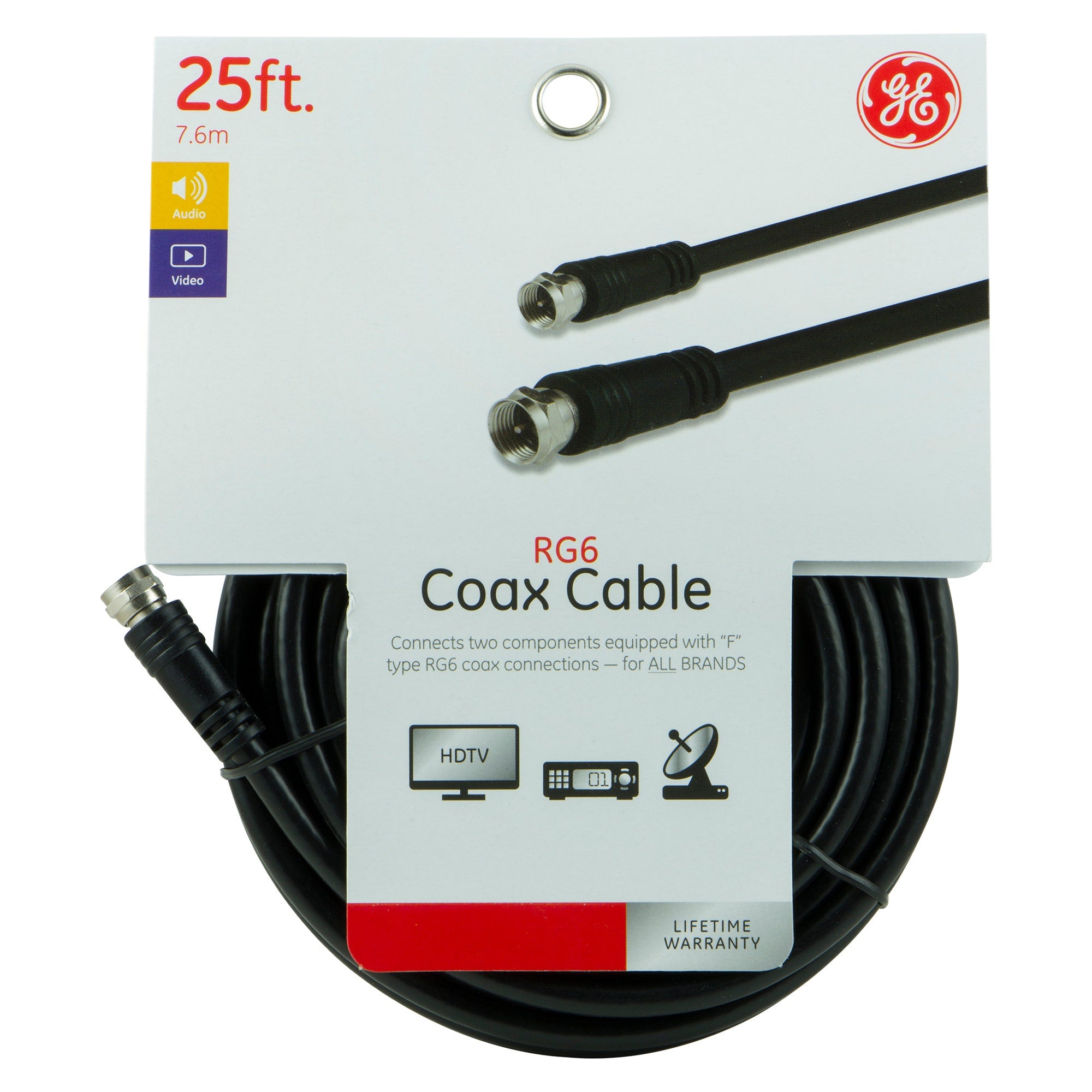 GE 25ft. RG6 Coaxial Cable, Black