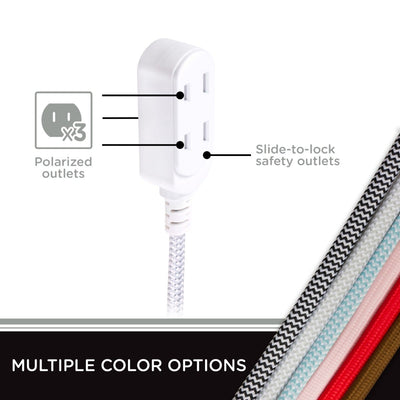Cordinate 3-Outlet 8ft. Braided Extension Cord, Gray/White