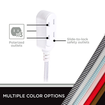 Cordinate 3-Outlet 8ft. Braided Extension Cord, Gray/White
