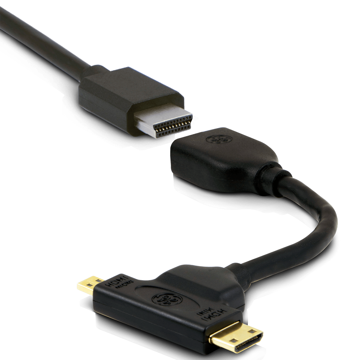 GE HDMI to Mini and Micro Pigtail Adapter, Black