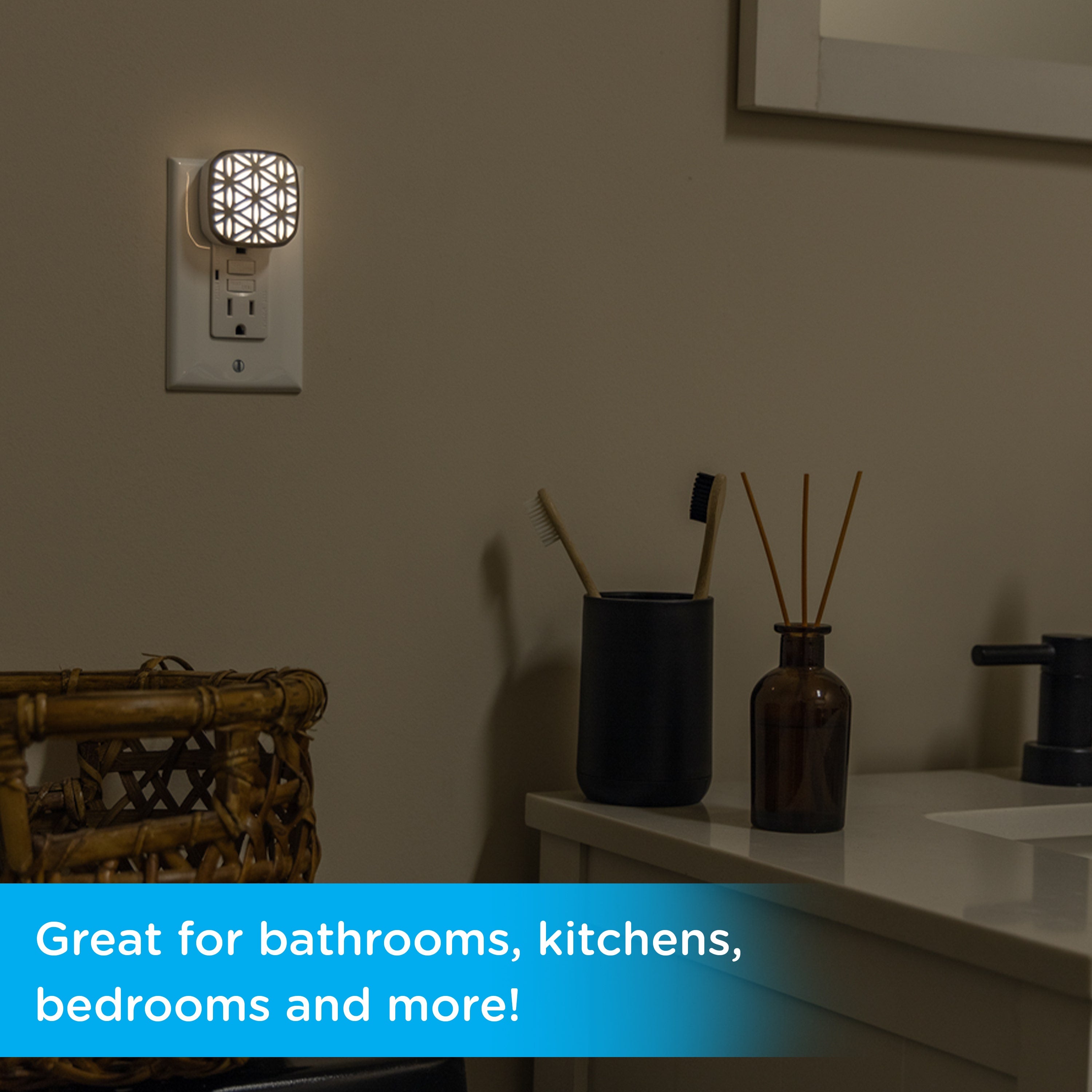 Lights by Night Light Sensing LED Night Light, 2 Pack, Brushed Nickel